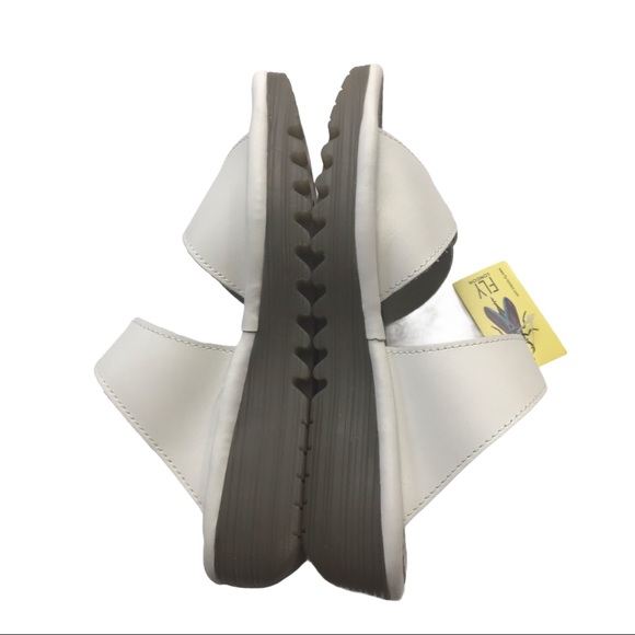 Fly London Etan White Leather Slides Wedge Heel Sandals - Picture 5 of 15